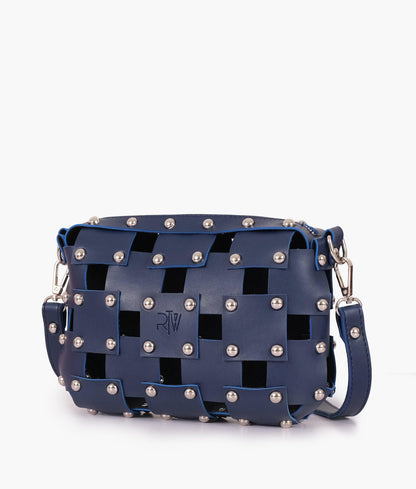 Blue rivet cross-body bag