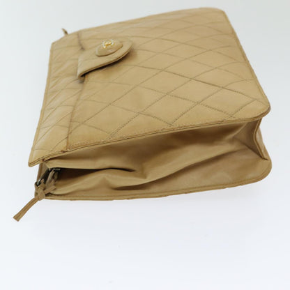 Chanel Bicolore Clutch Bag Leather Beige CC Auth bs16340