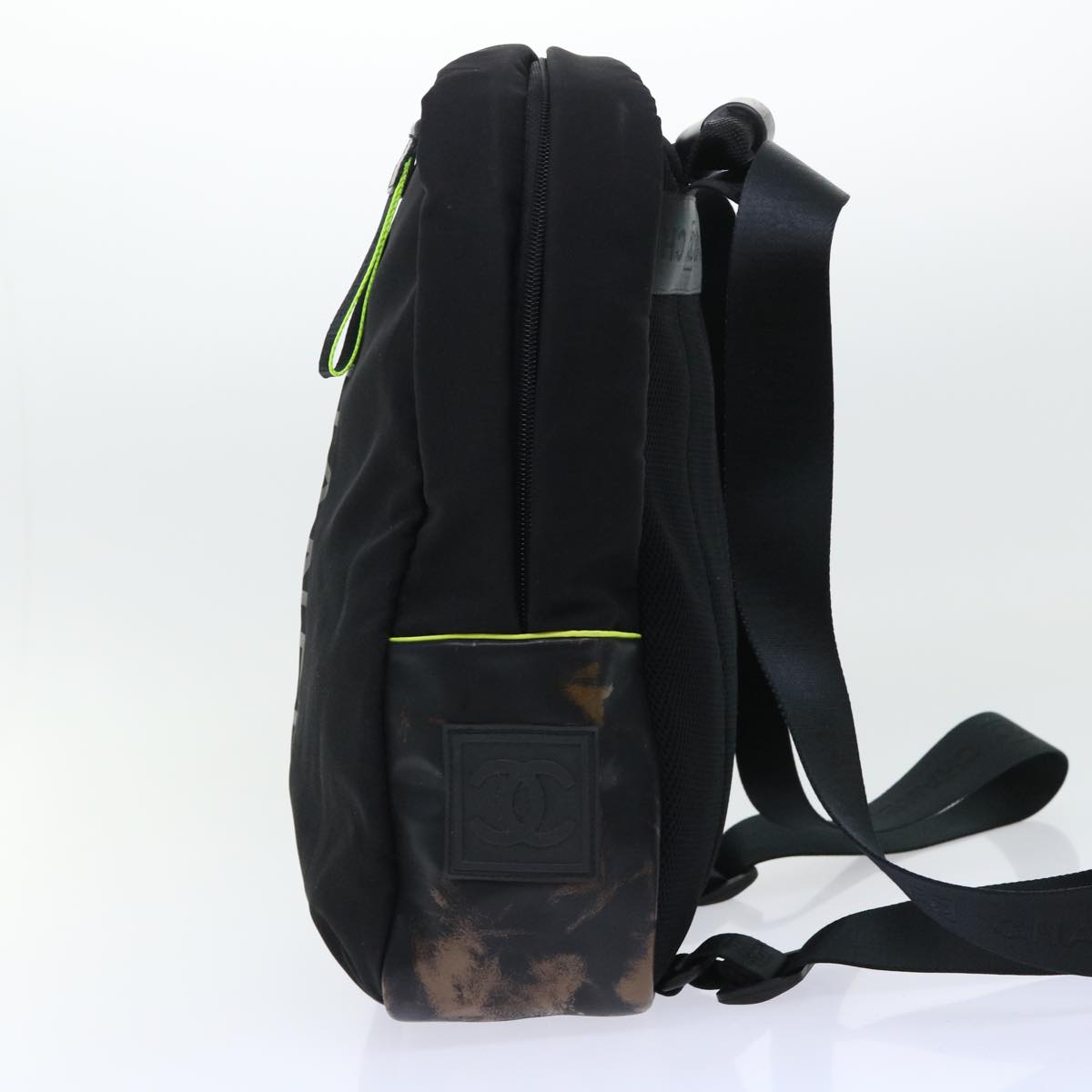 Chanel Backpack Nylon Black Yellow CC Auth bs7813