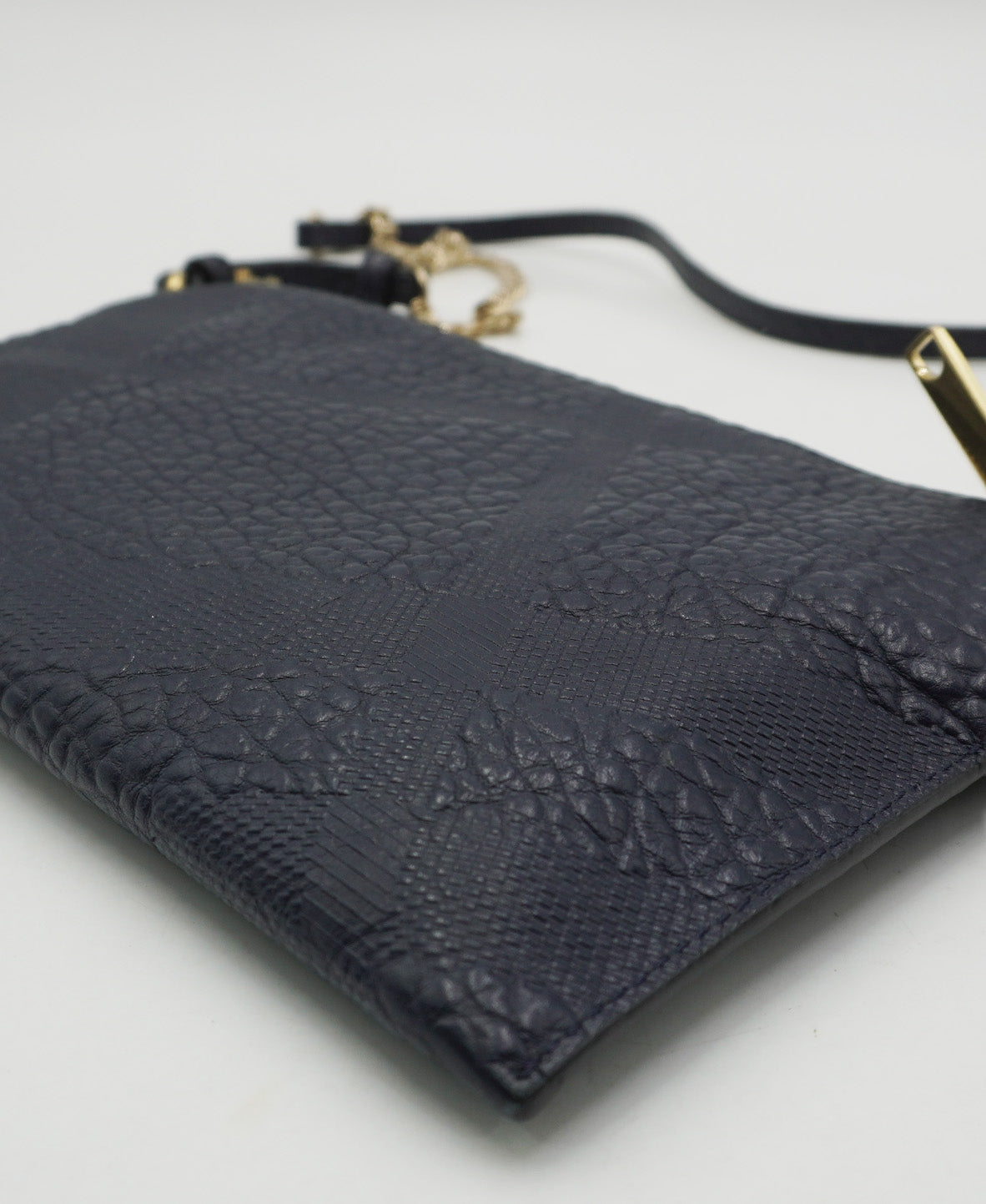 Leather Grain Check Chichester Crossbody Bag Navy