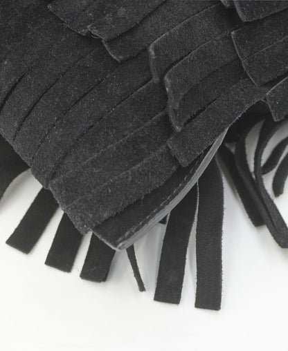 Suede Peyton Fringe Crossbody Bag Black