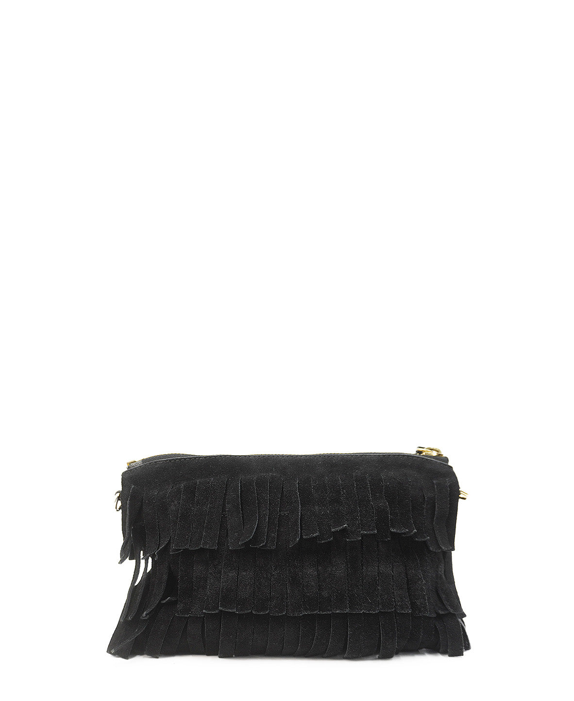 Suede Peyton Fringe Crossbody Bag Black