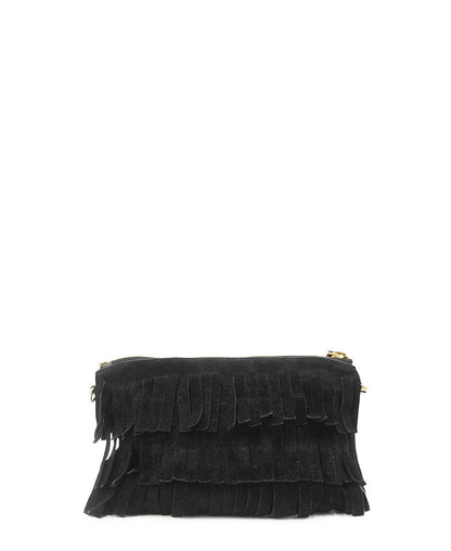 Suede Peyton Fringe Crossbody Bag Black