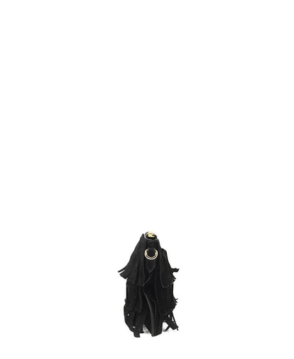 Suede Peyton Fringe Crossbody Bag Black