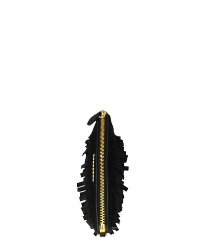 Suede Peyton Fringe Crossbody Bag Black