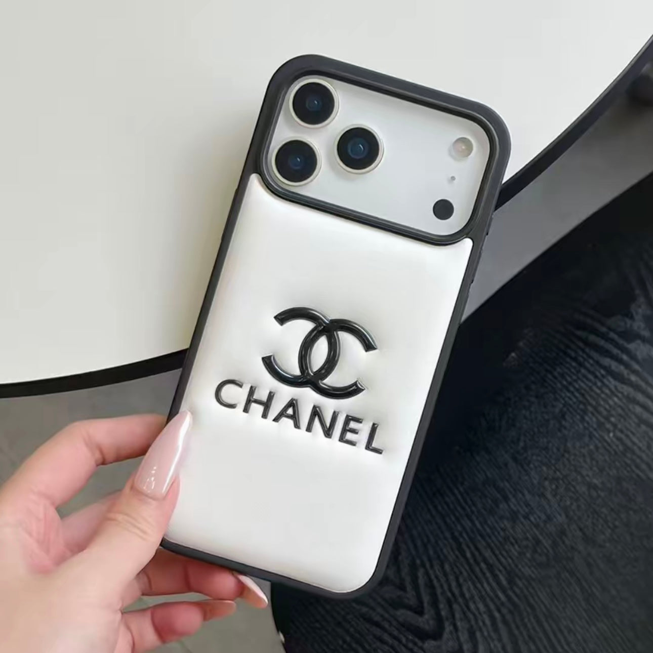Chanel Classic Quilted Leather 3D Gold Logo Luxury Phone Case
