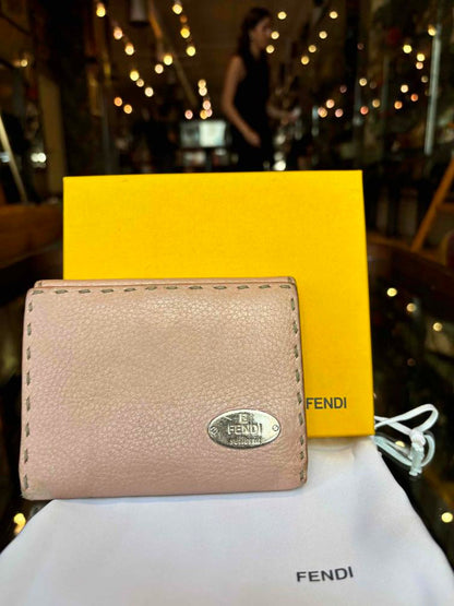 Fendi Light Pink Leather Selleria Stitch Compact Wallet