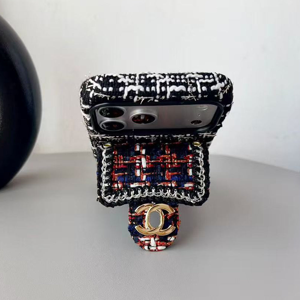 Chanel Style Tweed Quilted Card Holder Wallet Luxury Phone Case