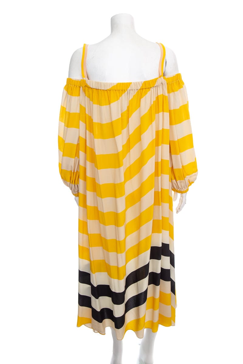 Fendi Tan and Yellow Stripped Printed Silk Dress SZ 42