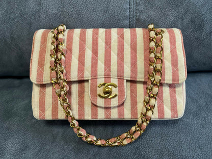 Chanel Striped Linen Classic Flap Bag