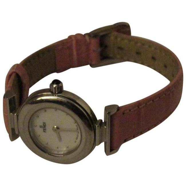 Fendi Satin Mother Of Pearl Pink Stainless Steel Submarine Mop Face And Crocodile Band Watch