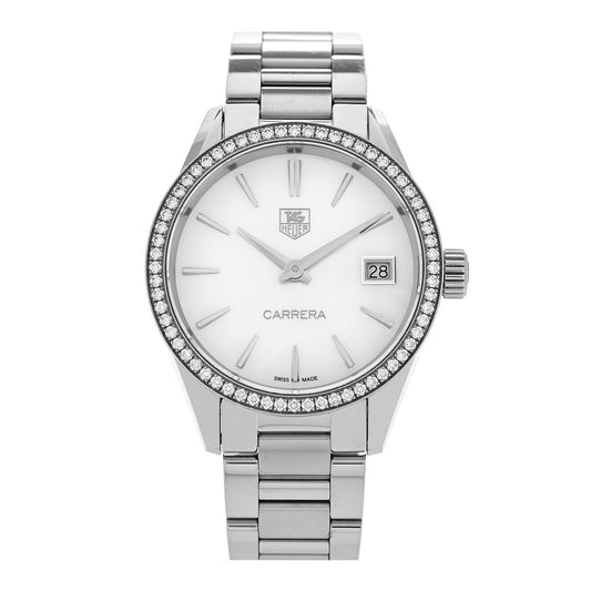 Stainless Steel Diamond Bezel Mother of Pearl 32mm Carrera Lady Quartz Watch WAR1315-0
