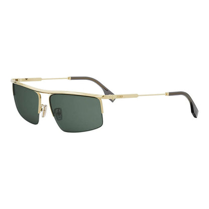 Fendi Sunglasses Rectangle Full Rim, Shiny Endura Gold Frame and Green Lens FE40141U30N
