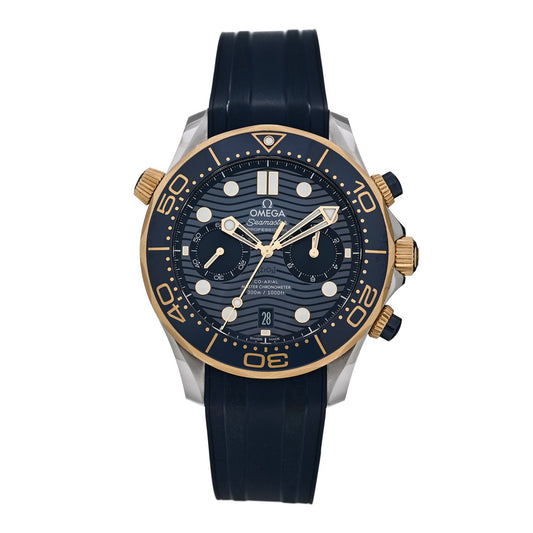 Stainless Steel 18K Yellow Gold Rubber 44mm Seamaster Diver 300M Co-Axial Master Chronometer Automatic Watch Blue 210.22.44.51.03.001