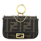 Fendi Fabric Jacquard FF 1974 Nano Baguette Charm Tobacco Moro Black