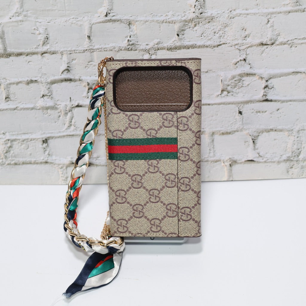 Retro Green Red Colorblock Monogram Chain iPhone Case