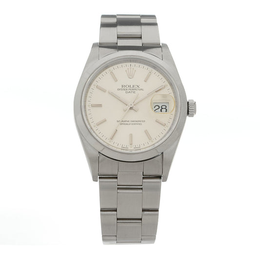 Stainless Steel 34mm Oyster Perpertual Date Watch Silver 15200