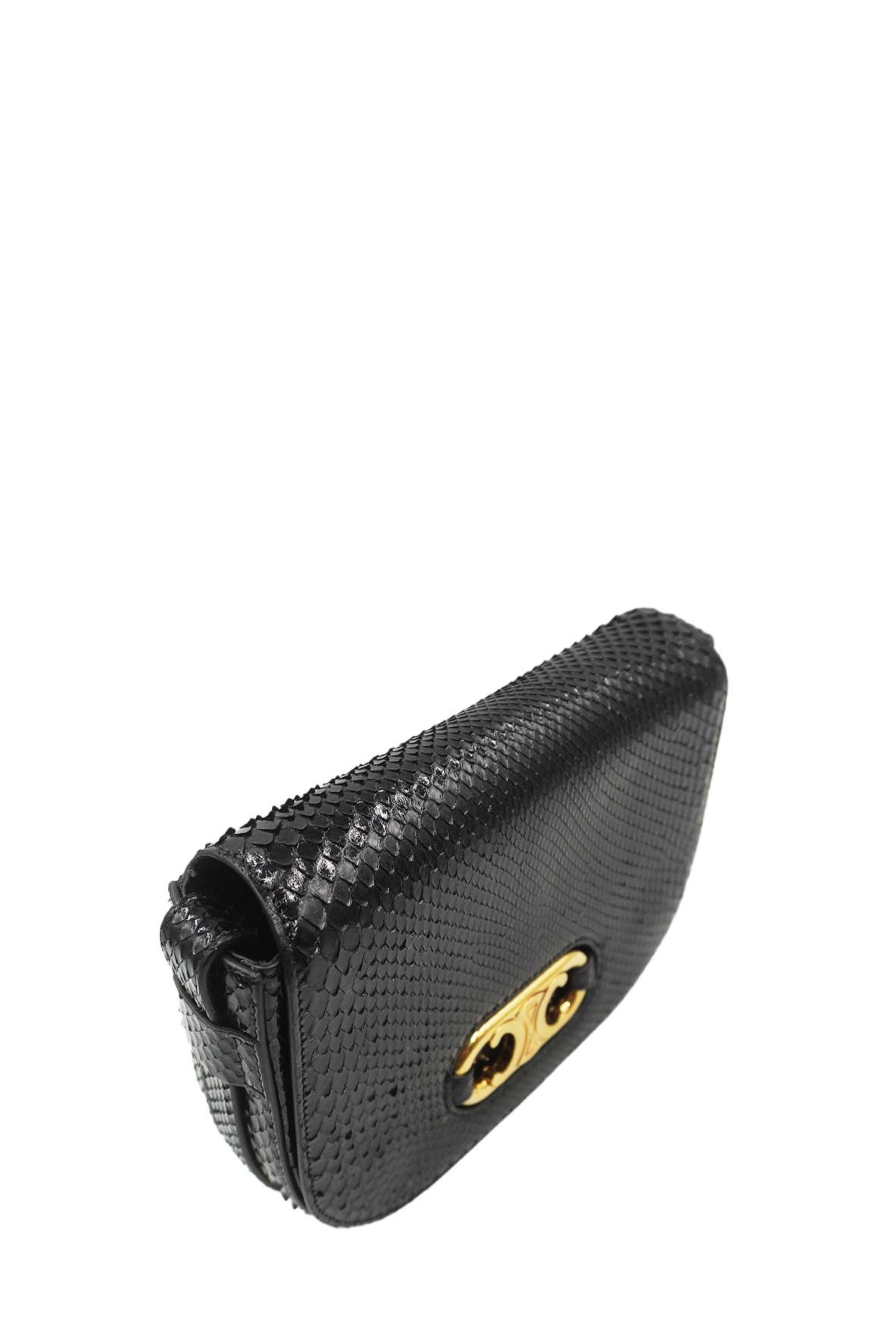 Medium Maillon Triomphe Python Crossbody Bag Black
