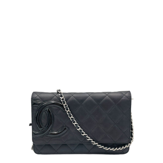 Chanel Cambon Calfskin Black Silver Chain Crossbody