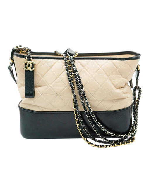 Chanel Gabrielle Medium Lambskin Black Beige Crossbody