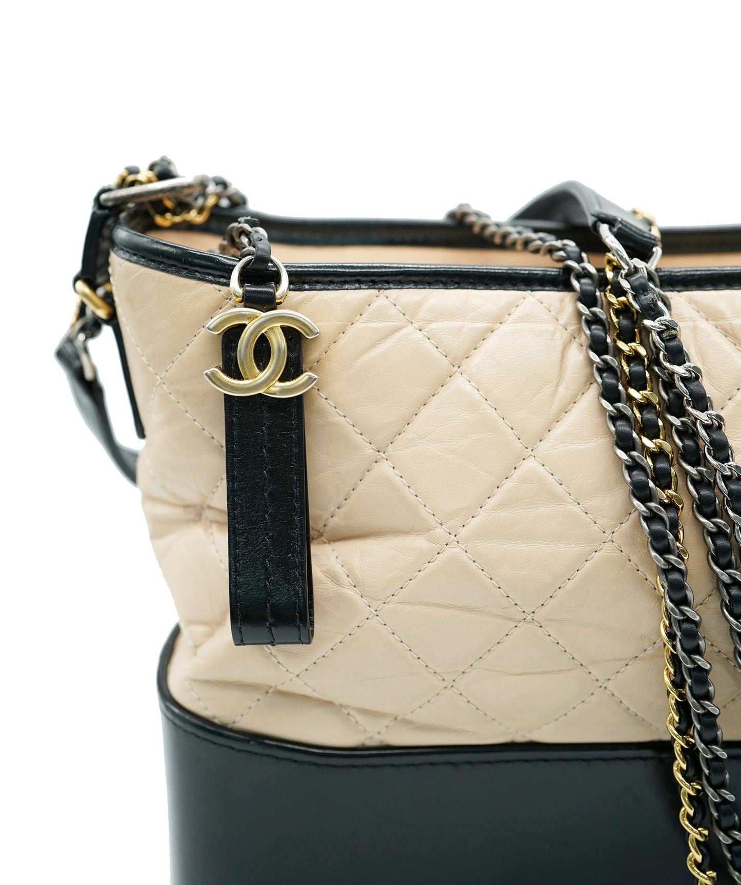 Chanel Gabrielle Medium Lambskin Black Beige Crossbody