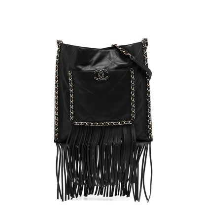 Chanel Black Leather Fringe Shopping Bag