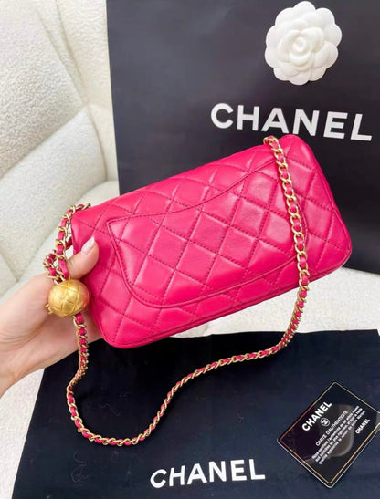 Chanel Rose Red Gold Ball Cf Large Mini Chain Bag
