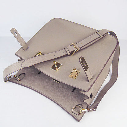 Luxury Hermes Leather Shoulder Bag Grey Golden