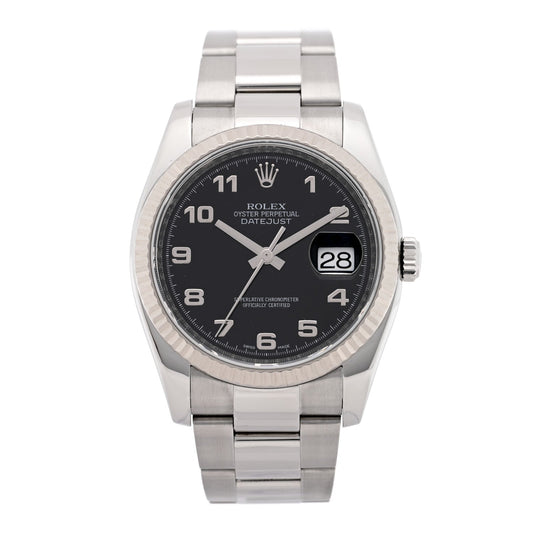 Stainless Steel 18K White Gold 36mm Oyster Perpetual Datejust Watch Black 116234