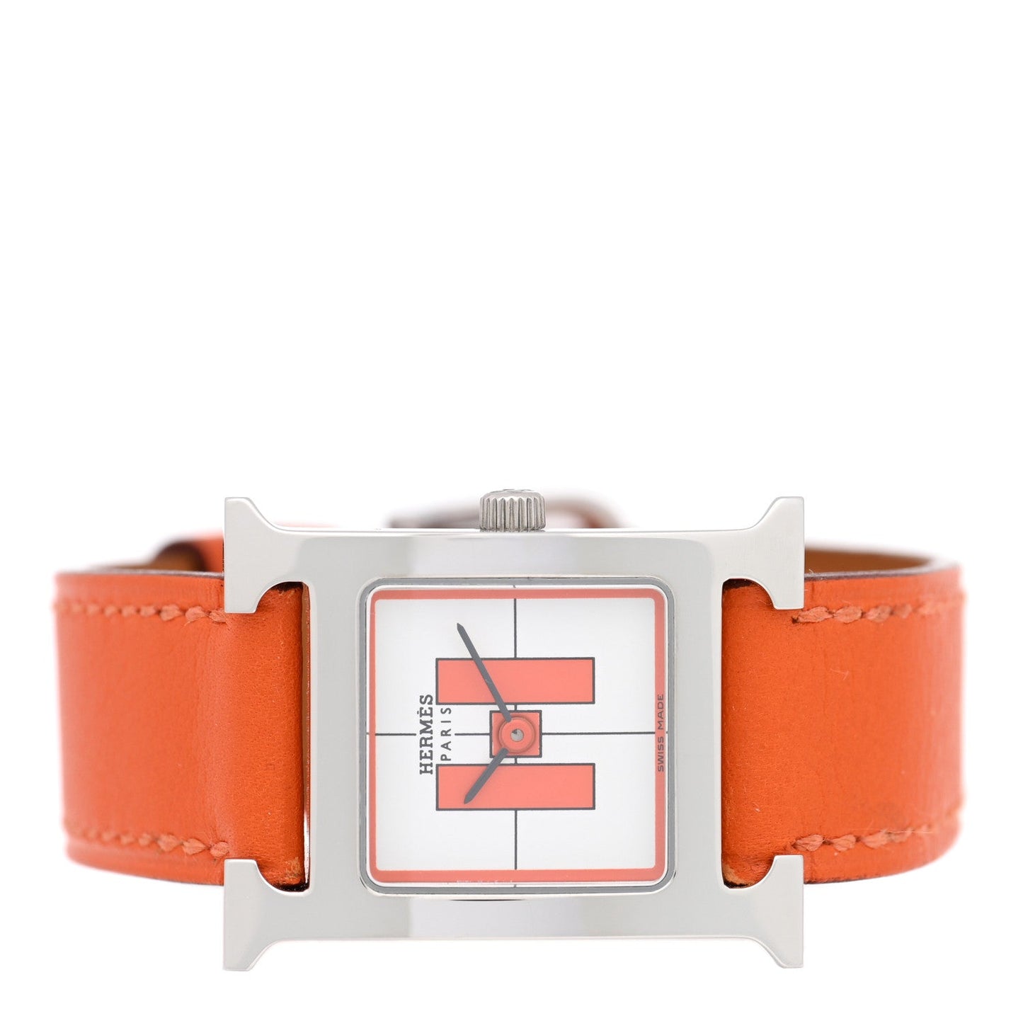 Stainless Steel Swift 21mm Heure H Hour Quartz Watch Orange