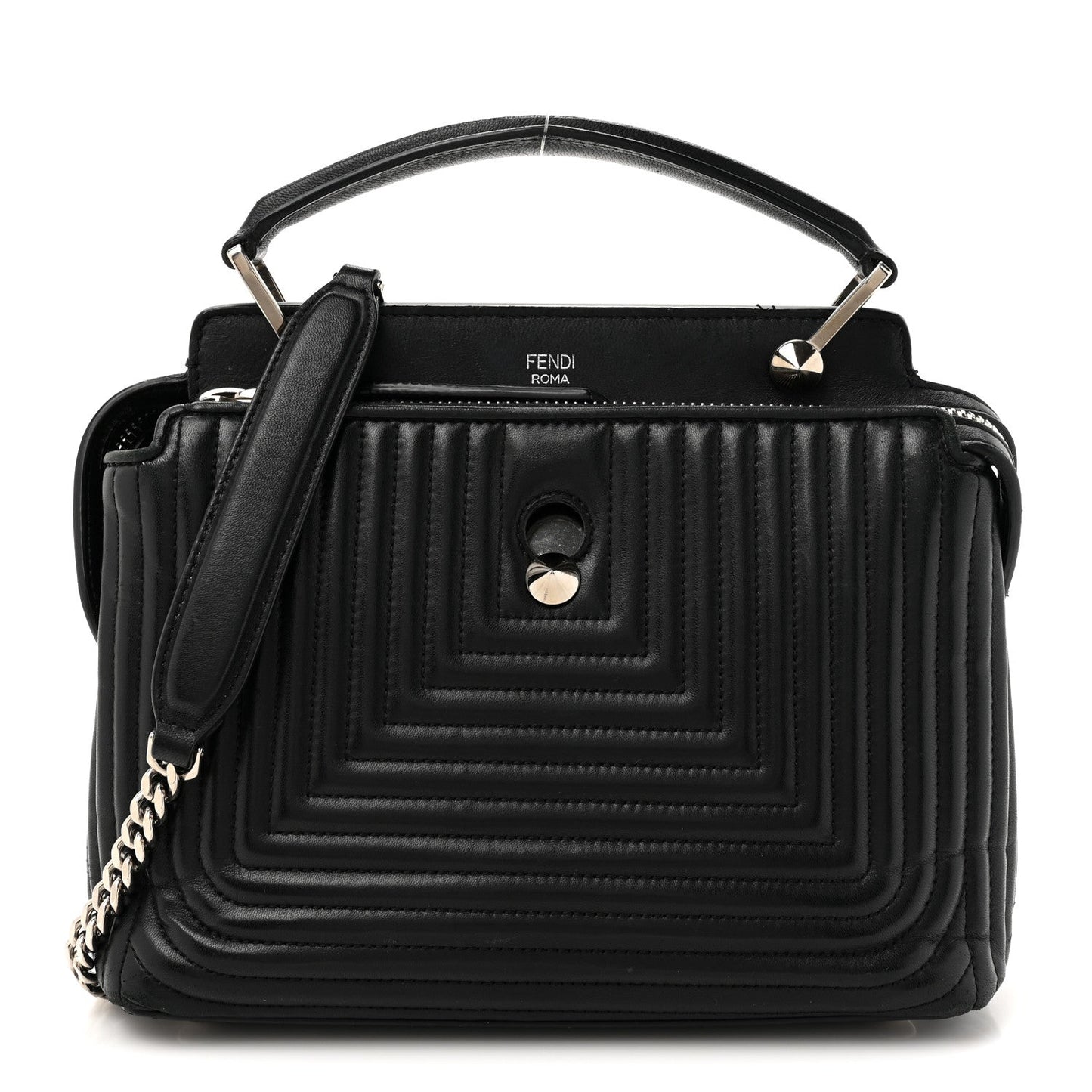 Fendi Shiny Nappa Trapuntata Chain Small DotCom Chain Satchel Black