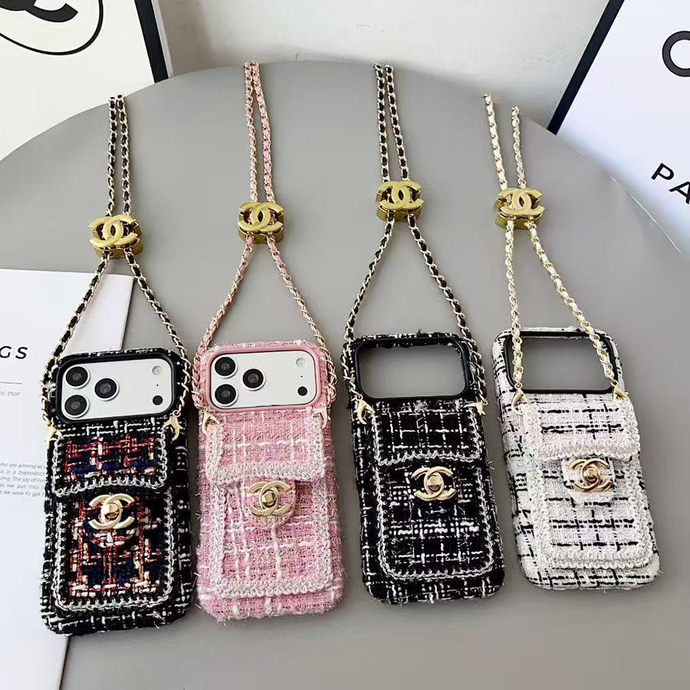 Chanel Style Tweed Quilted Card Holder Wallet Luxury Phone Case