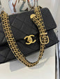Chanel23S Black Gold Cowhide Metal Braided Belt Shoulder Strap