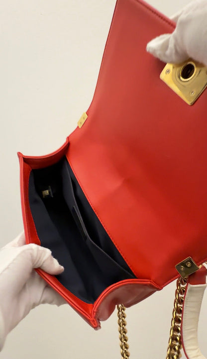 Chanel Boy Medium Lambskin Red Shoulder Bag
