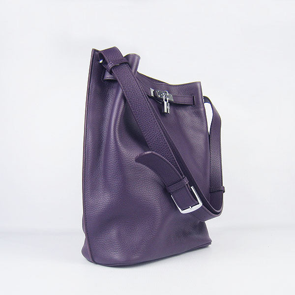 Luxury Hermes Nappa Leather Shoulder Bag Purple Silver