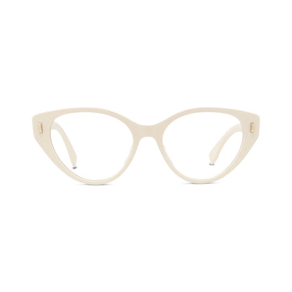 Fendi Eyeglasses Cat Eye Full Rim, Ivory Frame and Clear Demo Lenses Lens FE50020I025