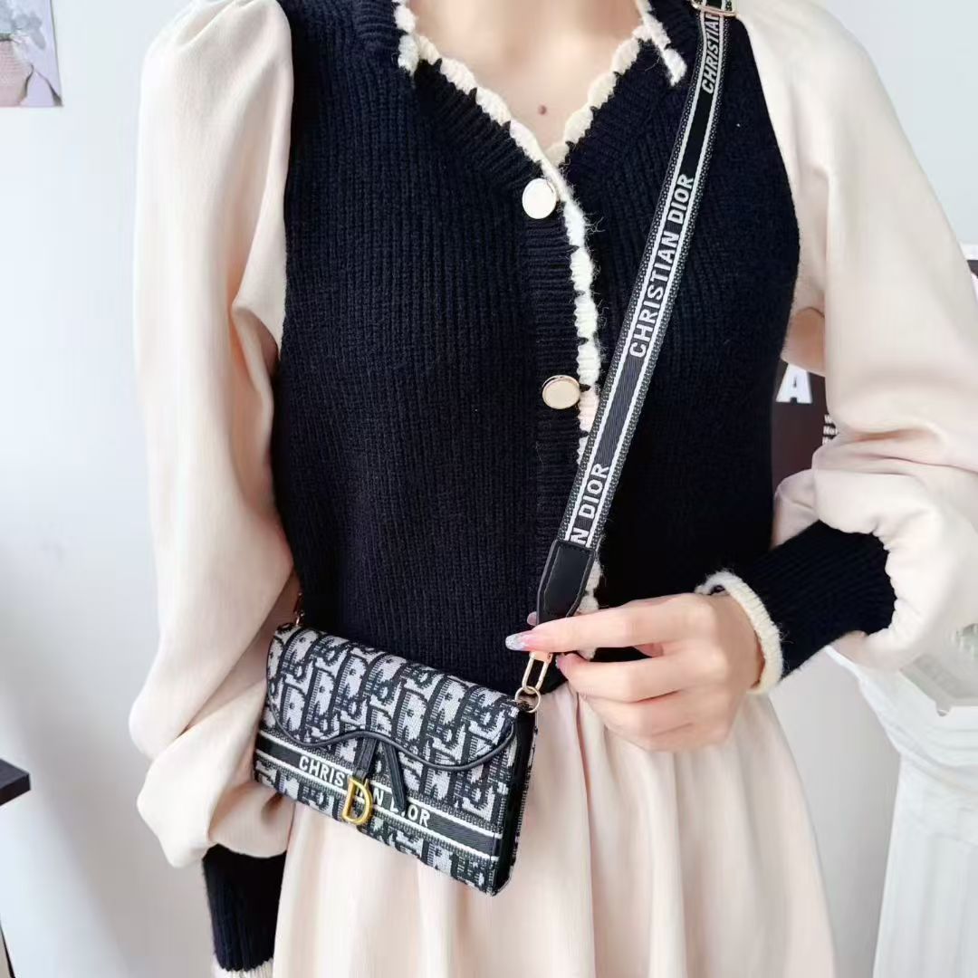 Dior Oblique Jacquard Phone Case Bag with Crossbody Strap & Chain Handle