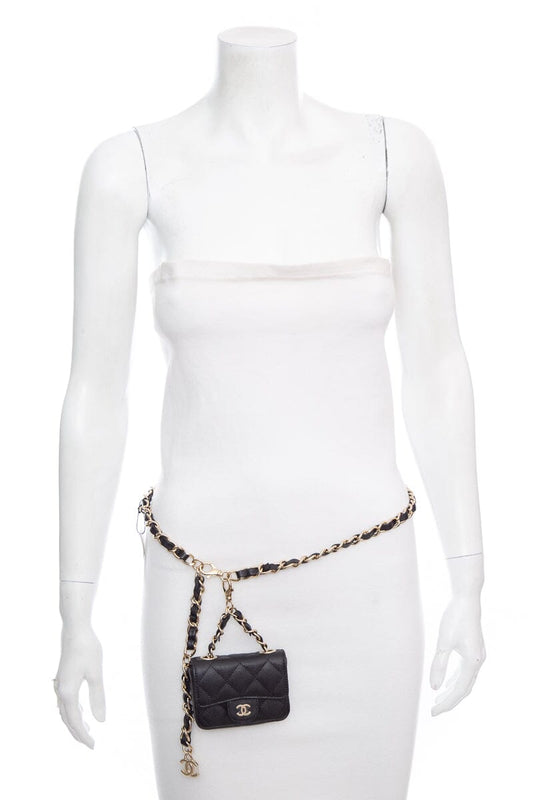 Chanel Black Flap Chain Caviar Quilted Waist Bag
