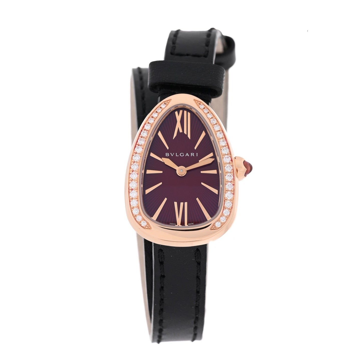 18K Rose Gold Calfskin Diamond Bezel 20mm Serpenti Double Wrap Quartz Watch Red