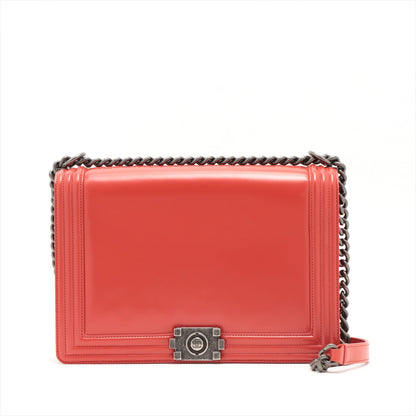 Chanel Boy Leather Red Gold Silver Chain Shoulder Bag