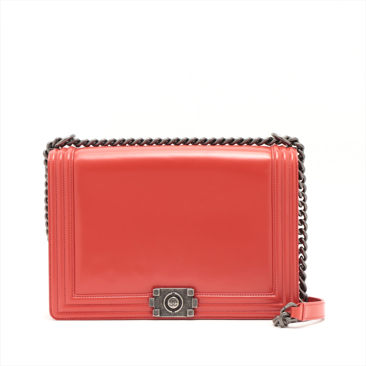 Chanel Boy Leather Red Gold Silver Chain Shoulder Bag Style