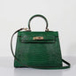 Luxury Hermes Kelly 28Cm Lizard Leather Bag Green Gold