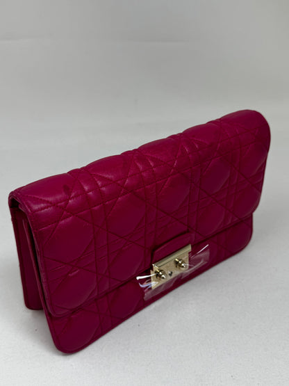 Christian Dior Lambskin Cannage Miss Dior Promenade Pouch Fuchsia Bj1-04
