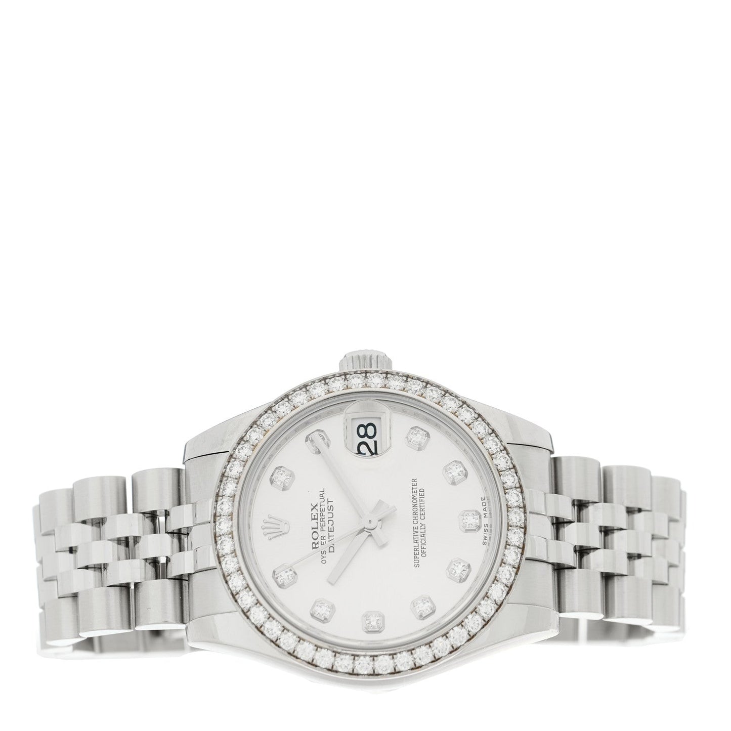 Stainless Steel 18K White Gold Diamond Bezel 31mm Oyster Perpetual Datejust Watch Silver 278384RBR