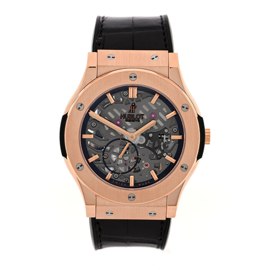 18K Rose Gold Alligator 42mm Classic Fusion Ultra-Thin Manual Winding Watch Grey 545.OX.0180.LR