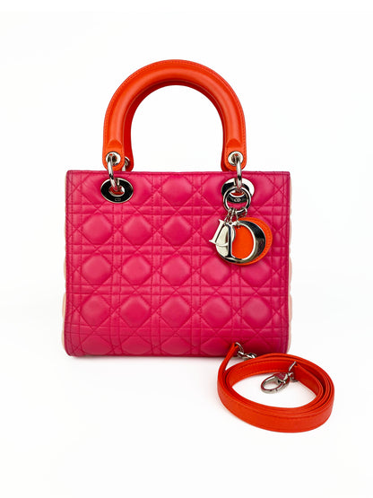 Christian Dior Orange Pink Colourblock Lady Dior Bag