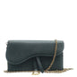 CHRISTIAN DIOR Long Saddle Leather Crossbody Chain Wallet Black