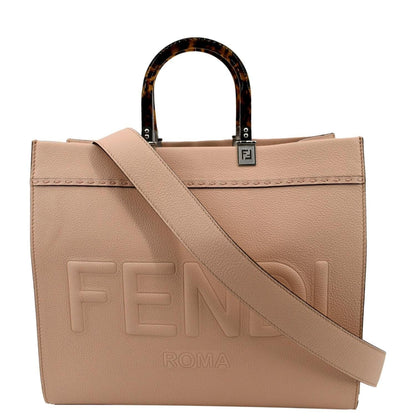 Fendi Sunshine Leather Beige Tote Bag