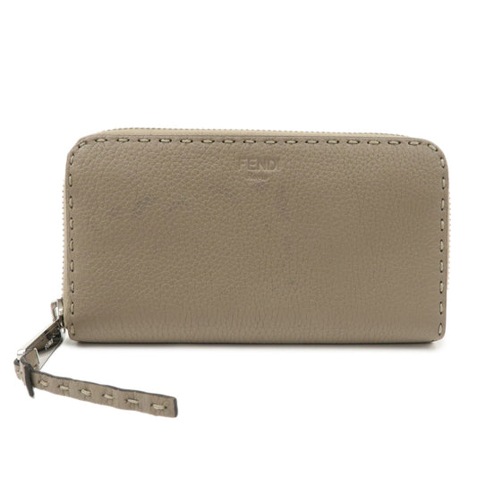 FENDI Selleria Leather Zip Around Long Wallet Greige 8M0374