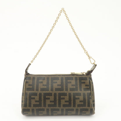 FENDI Zucca PVC Leather Chain Accessory Pouch Hand Bag Brown 8M0264